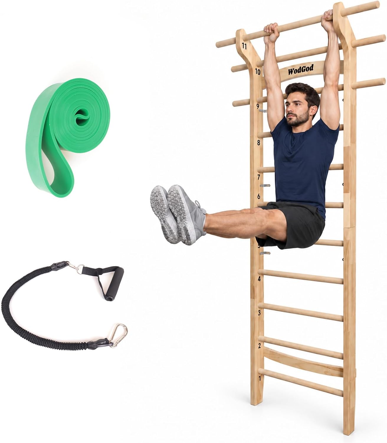 Pull Up Bar - Drewniana szwedzka drabina z 11 strategicznie